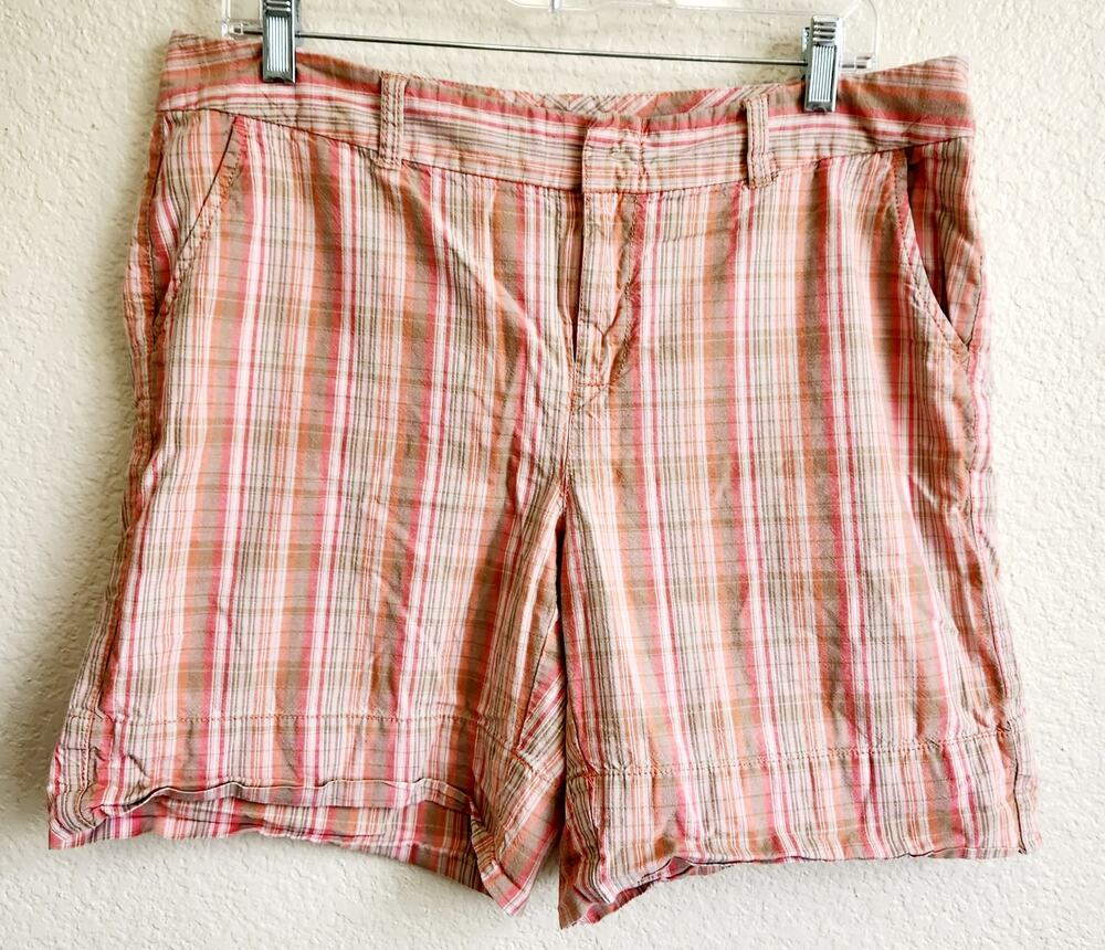 Axcess Orange Brown Plaid Chino Shorts 12 Lightweight Flat Front Pockets